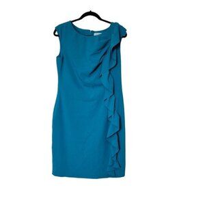 Calvin Klein below the knee sleeveless ruffled teal dress Slip Women's 12 1199